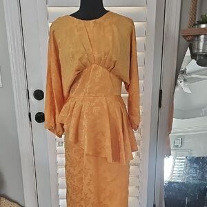 Elegant  YELLOW Gold Peplum Dress VINTAGE
